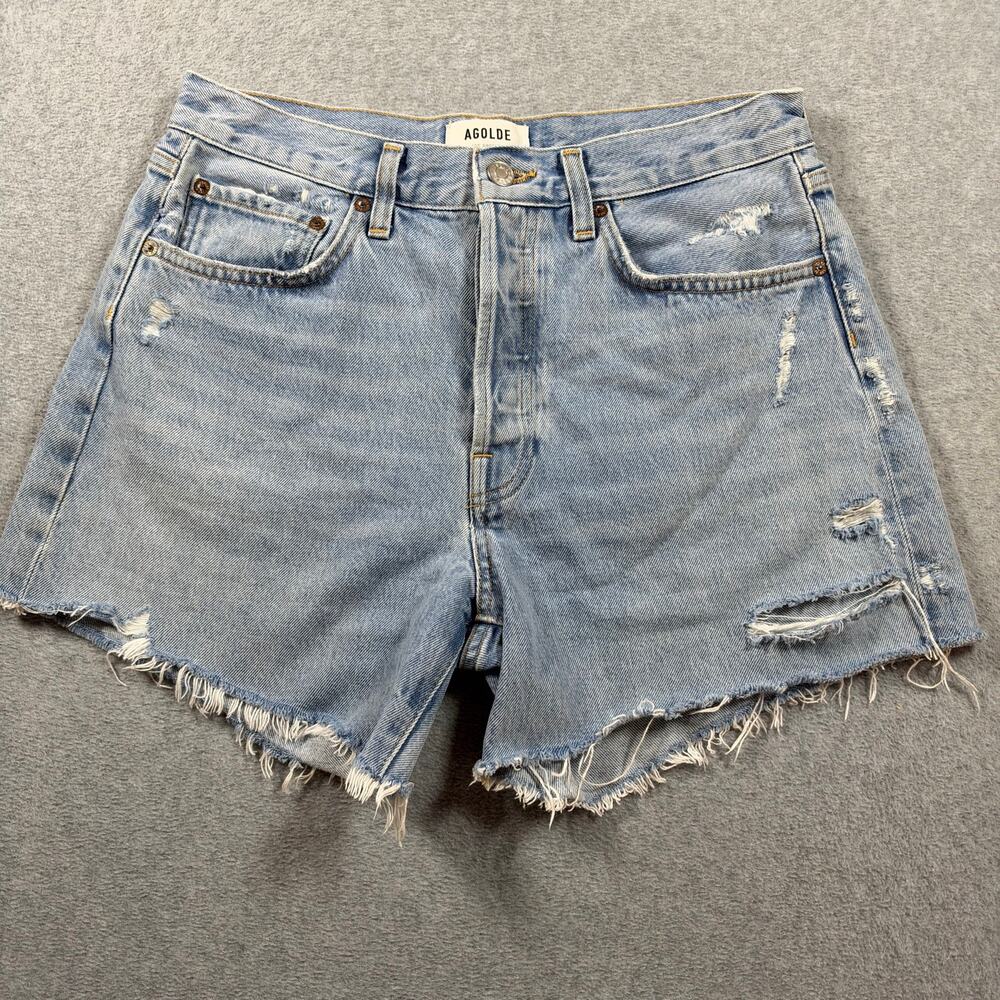 AGOLDE Parker Denim Jean Shorts Women's Size 27 Blue Light Wash Frayed Hem
